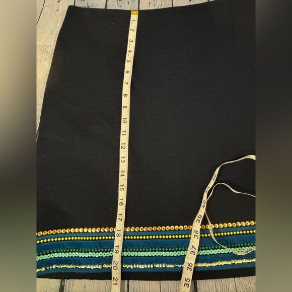 Talbots Navy Sequin Beaded Boho Hem Lined Coastal Workwear A-Line Mini Skirt 12 - Picture 10 of 10
